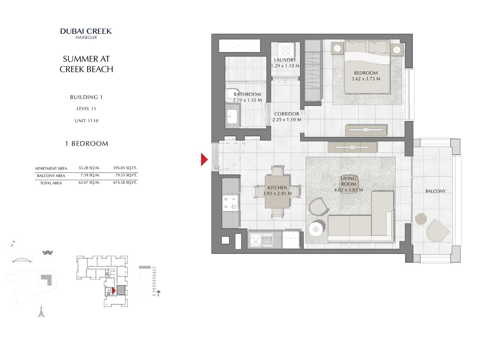 1 Br Building 1 Level 11 Unit 1110, Size 674 Sq Ft